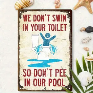 1PC "Don't Pee In Our Pool" Tin Sign - Funny Pool Warning, Humorous Beach and Swimming Pool Sign, Ideal for Poolside and Summer Party Décor