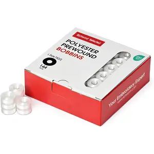 Prewound Embroidery Bobbins, White, 144pcs, Plastic Sided Type L (SA155), 60WT (75D/2) Bobbin Thread, for Embroidery Machines, Compatible with Sewing and Multi-Needle Machines