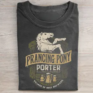 Vintage Village of Bree Brewers Graphic Tee - Prancing Pony Porter Shirt -  The Lord of The Rings Movie Shirt - Funny Beers of Middle Earth Tee - Iconic Movie Scenes Tee Menswear Top