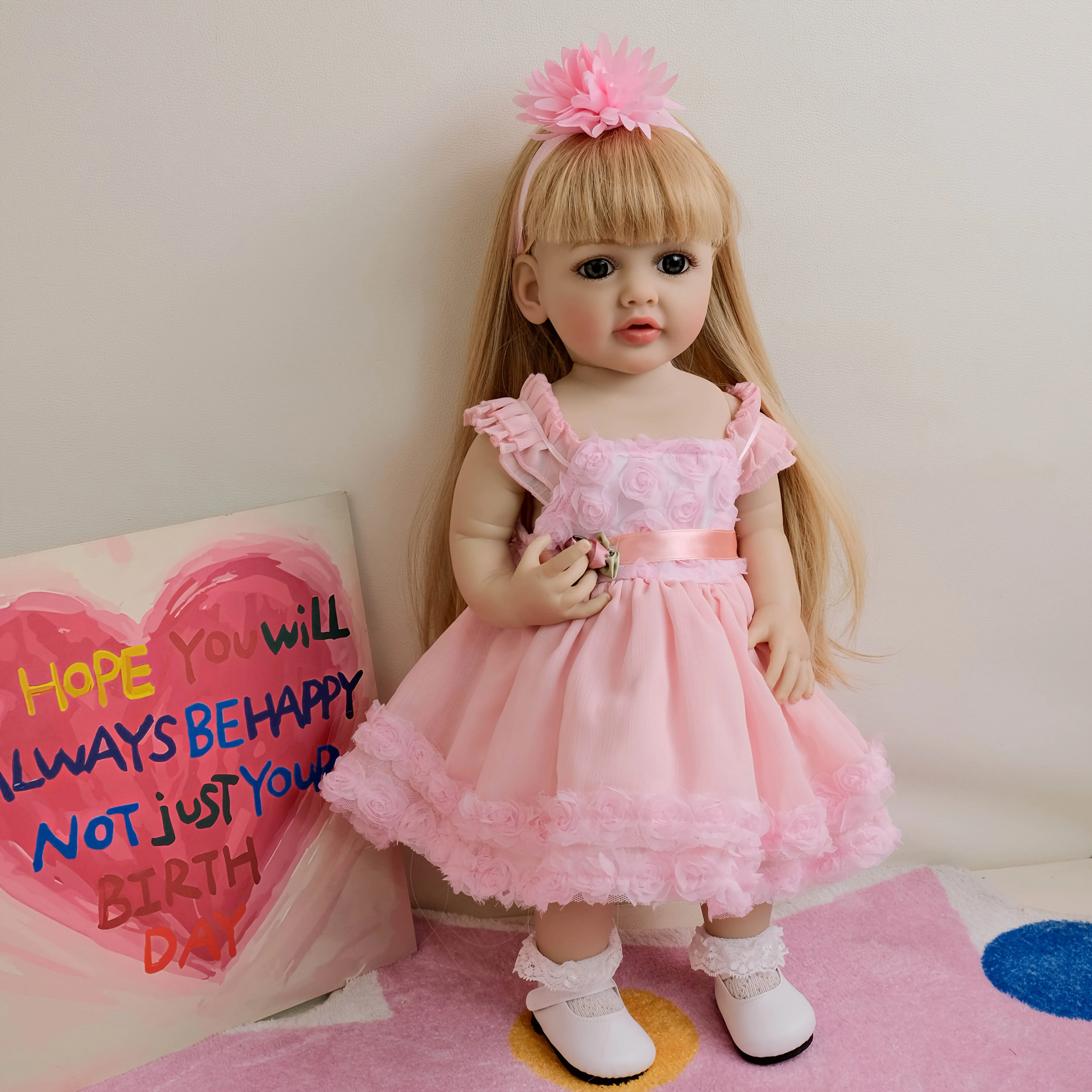 22-Inch Lifelike Princess Doll with Blonde Long Hair - Soft Vinyl Full Body Reborn Toy, Standing & Sitting Pose, Realistic Doll with Expressive Eyes,  Perfect Birthday/Christmas Gift 3+ Years Old, Soft Silicone Reborn Doll with Washable Feel