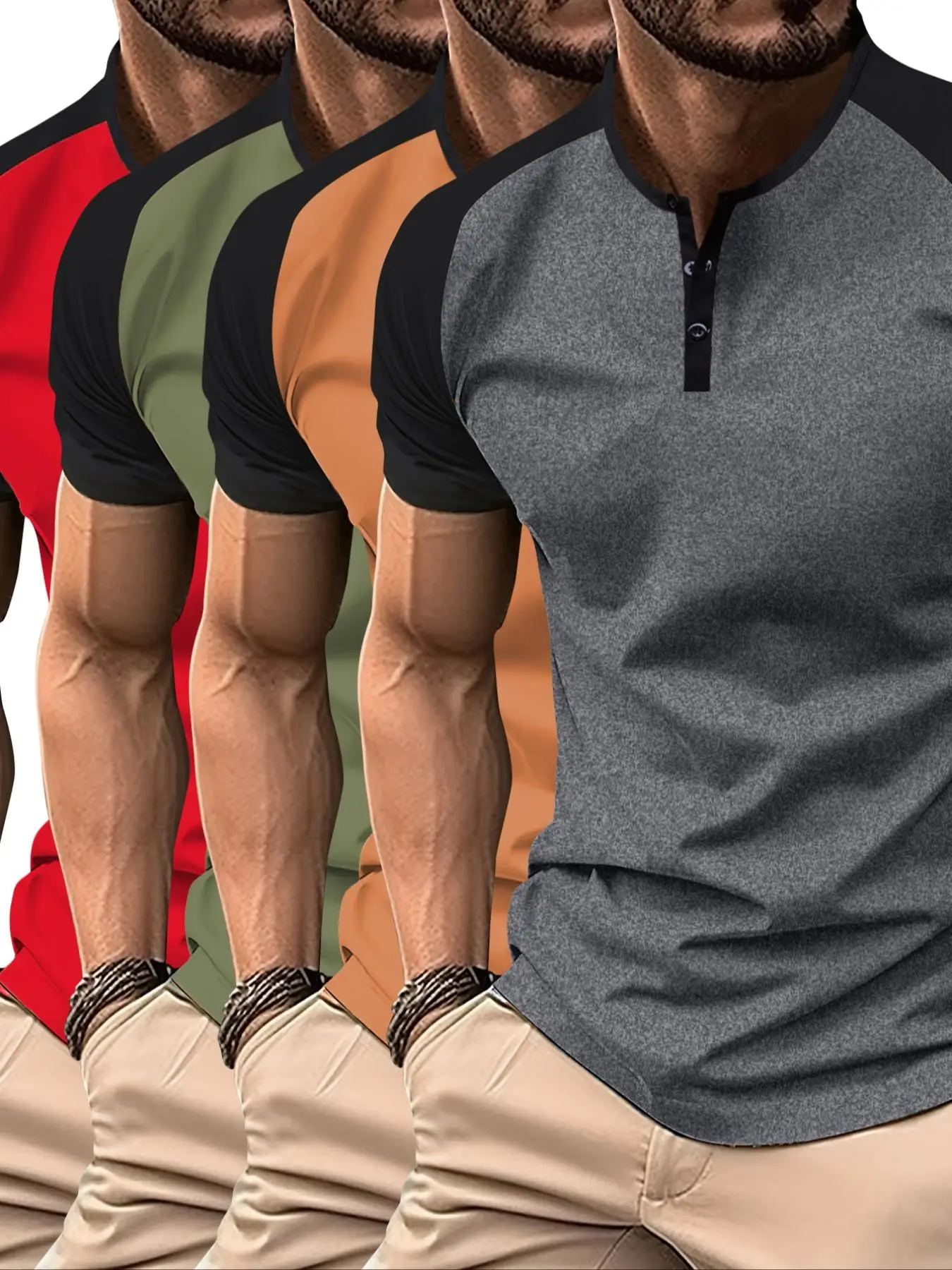 Men's Colorblock Raglan Sleeve Polo Shirt, Regular Fit Casual Streetwear Short Sleeve Round Neck Top, Men's Clothes for Daily Wear, Mens Clothing