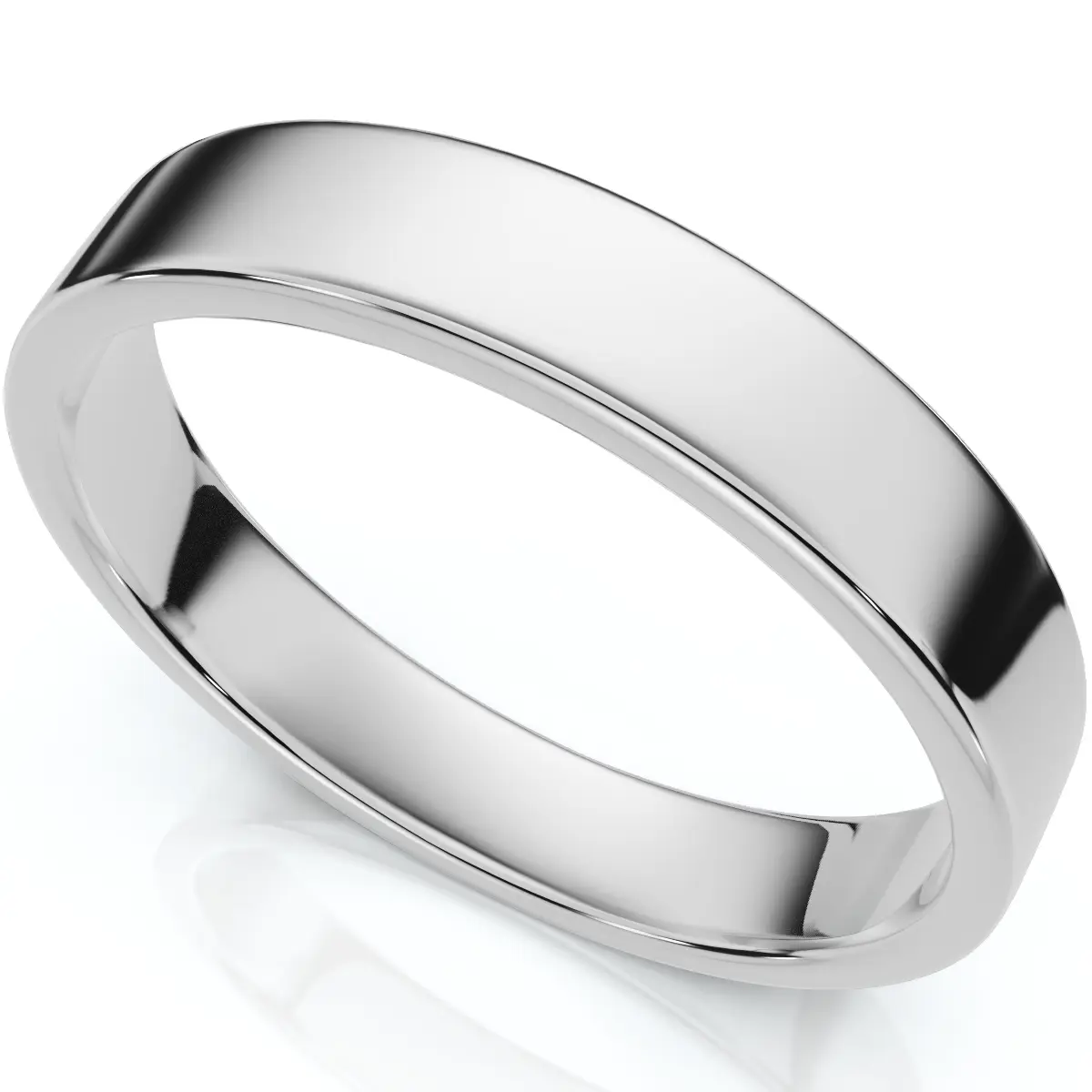 4mm Flat Comfort Fit Wedding Band Ring 14K White Gold