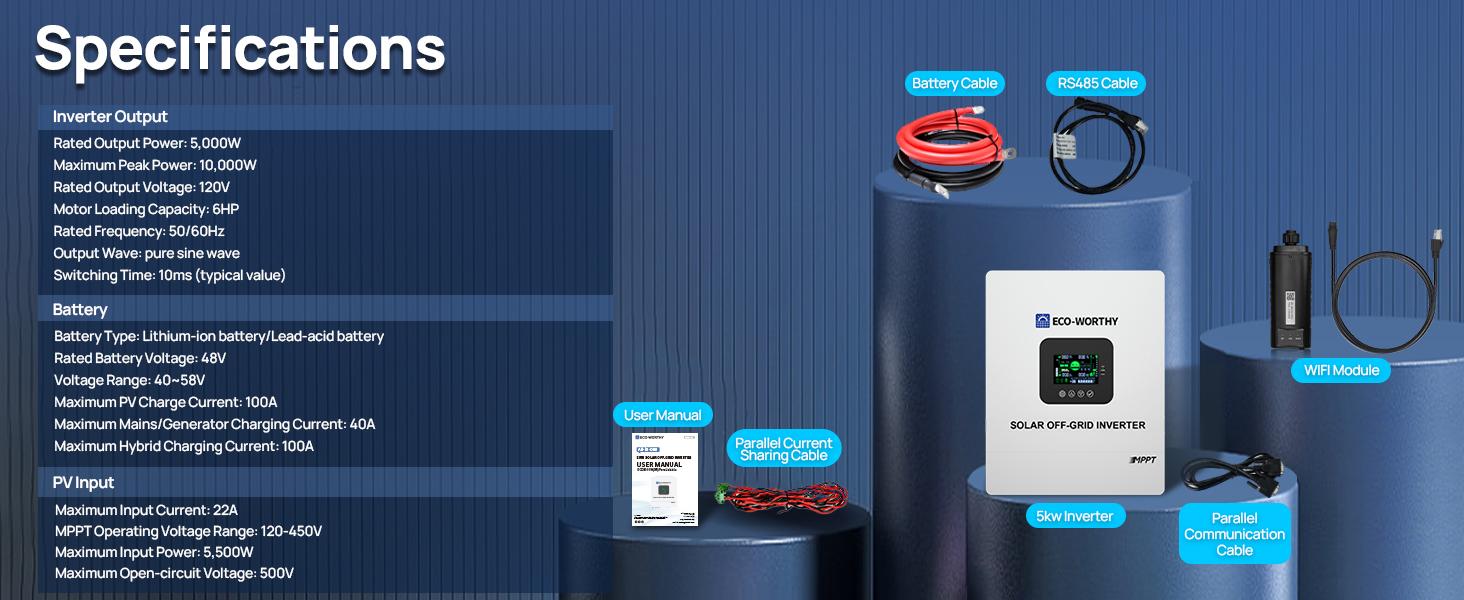 【SOLD OUT】ECO-WORTHY Portable Power Station with LiFePO4 Cells, 5120Wh Large Capacity Battery Pack, 5000W AC Power Supply Inverter, 1Hr/2.5Hr Fast Charging, Bluetooth & WiFi App Control, Home Backup Emergency Solution