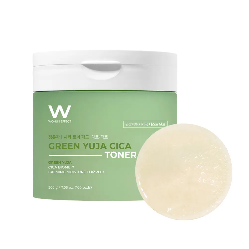 WONJIN EFFECT Green YUJA CICA Toner PAD 100 Pads 7.05 fl Oz, Vegan, Pore Care, Skin Soothing, Hydrating, PHA & BHA, CICA, Hyaluronic Acid, Panthenol, Derma-clera