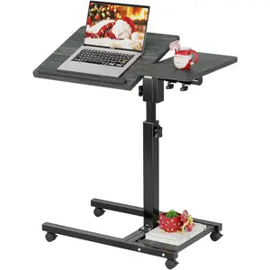 Laptop Desk Stand for Bed Portable Desk Overbed Bedside Mobile Laptop Table Rolling Foldable Table Adjustable Height with Locked Wheels &  Pad for Office Sofa (Dekuwood Black)