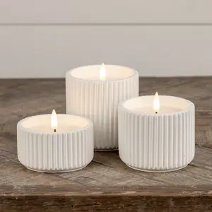 Ribbed Ceramic 3D Flame White Candle – 6-Hour Timer | Multiple Sizes