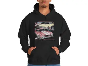Vintage Chevelle Super Sport Graphic Hoodie, Vintage Car Pullover For Menswear, Christmas Gift For Him