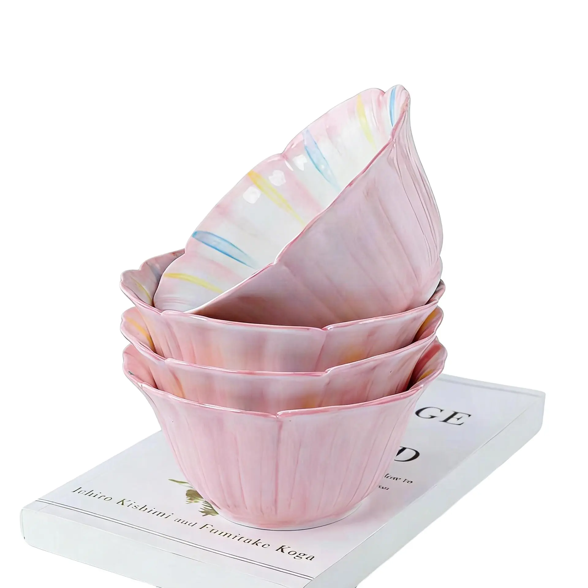 Hand-Painted Ceramic Flower Serving Bowls Set, Home Use Kitchen Personal Tableware, Decorative Bowls, Daisy Petal Bowl, Fruit Bowl, Kimchi Bowl, Sauce Bowl Gift