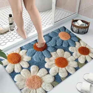 Floral Design Non-Slip Bathroom Rug, Bathroom Toilet Mat, Bathroom Decorative Mat, Flannel Bath Mats, Soft Plush Carpet for Living Room Bedroom Kitchen Office, Perfect Home Decor Mat