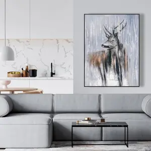360 stand Artistic Rainy Day Deer Forest Scene Wall Print - 36x48 in, Ready to Hang Nature Backdrop Artwork for Living Room Home Decor, Decoration, Deer-Inspired Wall Arts, Forest-Themed Wall Arts