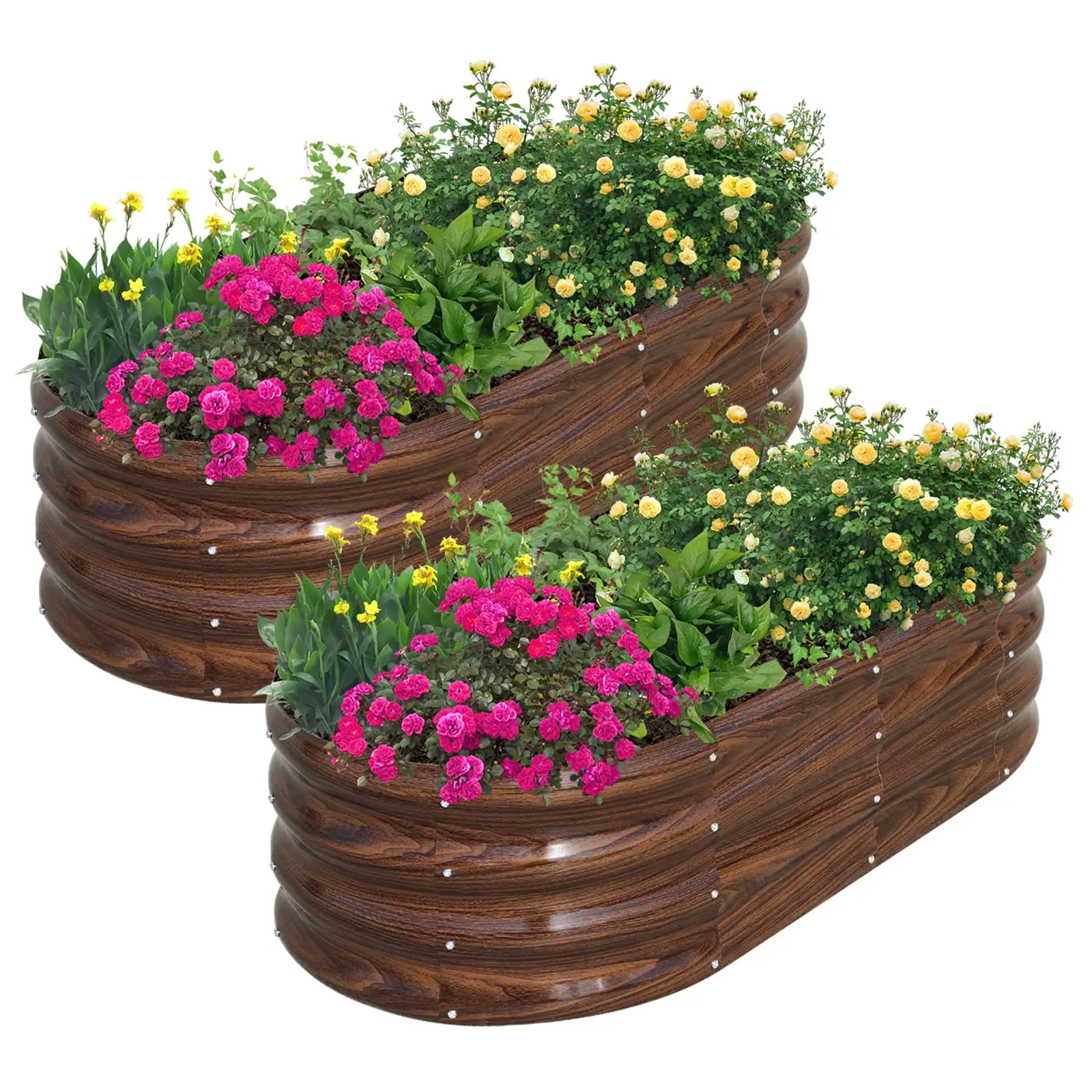 SnugNiture 2-Pack 12" Tall 4x2 ft Module Metal Raised Garden Bed Oval Metal Planter Box for Planting Plants Vegetables