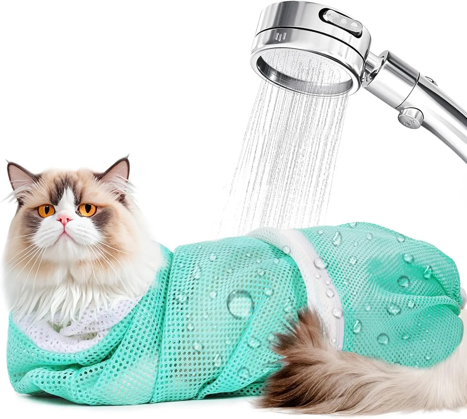 Upgrade Cat Bag for Bath Adjustable Breathable Mesh Pet Restraint Bag for Bath Nail Trim Medicine and Vet Visits Escape Proof Wash Bag Green