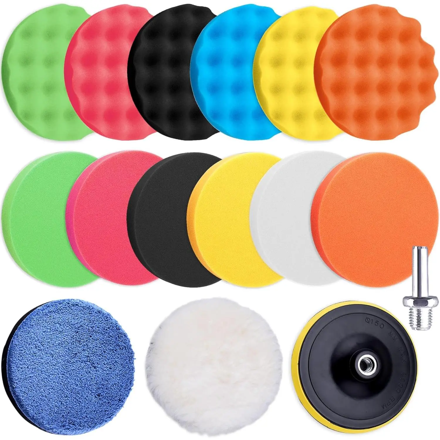 16 count Buffing Pads 6 Inch  Polishing Pad Kit  Polish Pads Wax Buffer Polisher Attachment for Drill
