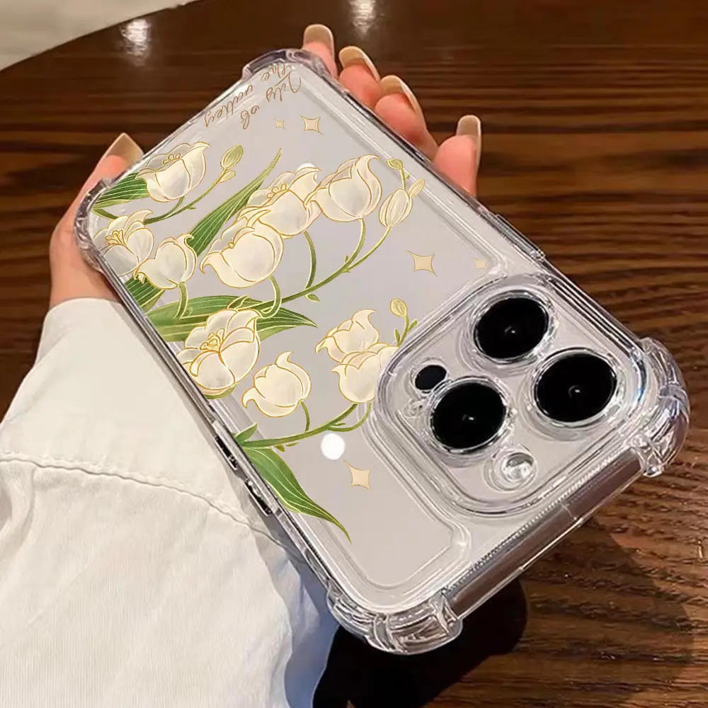 Lily of the Valley Aesthetic Phone Case for iPhone 17/16/15/14/13/12/11 Pro Max/Pro/Air/Plus - Clear TPU Slim Shockproof Floral Cover Protection Crystal Protective with Full Camera Guard & Precise Cutouts Casing Flower Transparent