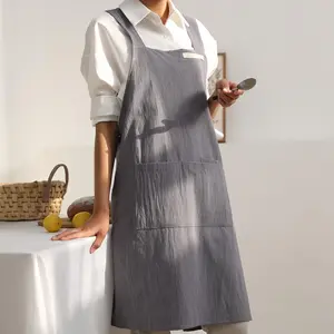 Cotton Linen Apron with Dual Front Pockets Adjustable Japanese Style for Kitchen Baking Floral Arrangement Cafe Work Lightweight Multiple Colors - Personal outdoorfun