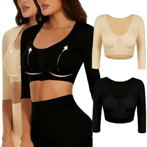 Arm Shaper for Women Post Surgery Push Up Bra Compression Long Sleeves Corset Front Seamless Black Shapewear Womenswear Nylon Basic Crewneck Minimalist Fit Slim Fit Slim Fit Slim