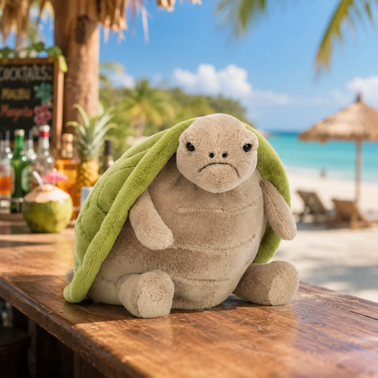 Adorable Sad Face Turtle Plush, Super Soft Stuffed Animal with Green Shell, Cozy Room Decor Gift