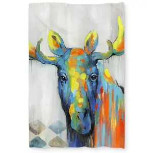 Begin Home Decor C1DCTXLWGXH3WC Colorful Abstract Moose - Deer Gray Twin Size Extra Long Duvet Cover - Home Decor