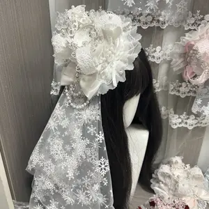 Heavy-duty Lolita-style sweet and cute hair accessories: crown, small hat, bow, lace accessories