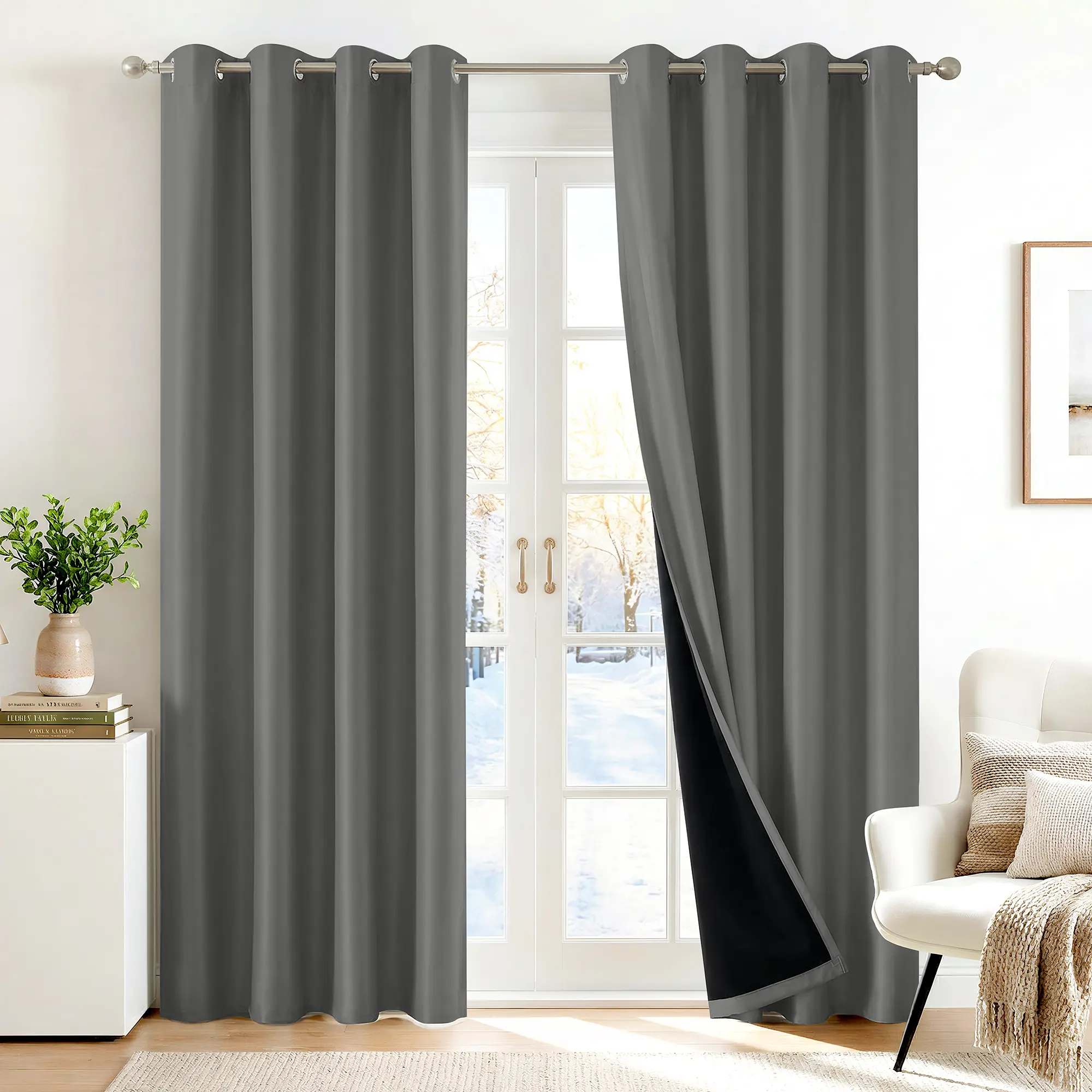 100% Blackout Curtains - 2-Layer Thermal Insulated | Blocks Sunlight | Privacy + Energy Save | Soundproof | Maintenance Friendly Modern Design