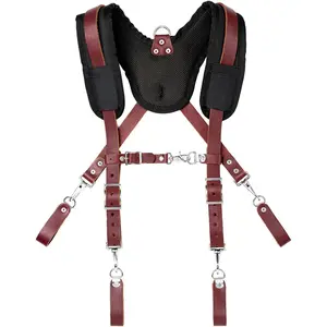 Leather Padded Tool Belt Suspenders w/Chest Strap| Pencil Sleeve| Comfortable & Heavy Duty| Fully Adjustable| Construction Grade|