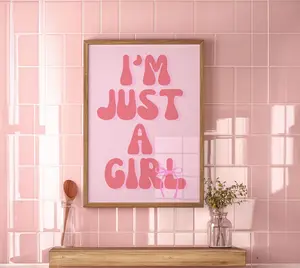 Pink I'm Just A Girl Wall Print, Aesthetic Bow Poster, Preppy Soft Girl Bedroom Decor, Trendy College Dorm Poster Glossy Ornaments
