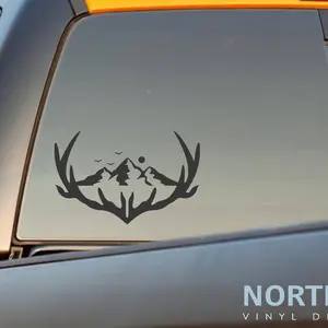 Hunting Deer Antlers Truck Decal, Outdoors Car Decal, Adventurer Decals, Sportsman Car Decal, Car Truck Stickers, Mountain Hunting Decals O