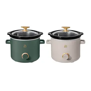 Drew Barrymore 2 Qt Manual Slow Cooker 2-Pack Thyme Green & Porcini Taupe Dual Cooker Set with 3 Heat Settings Removable Ceramic Pot Shatter-Resistant Lid Dishwasher-Safe