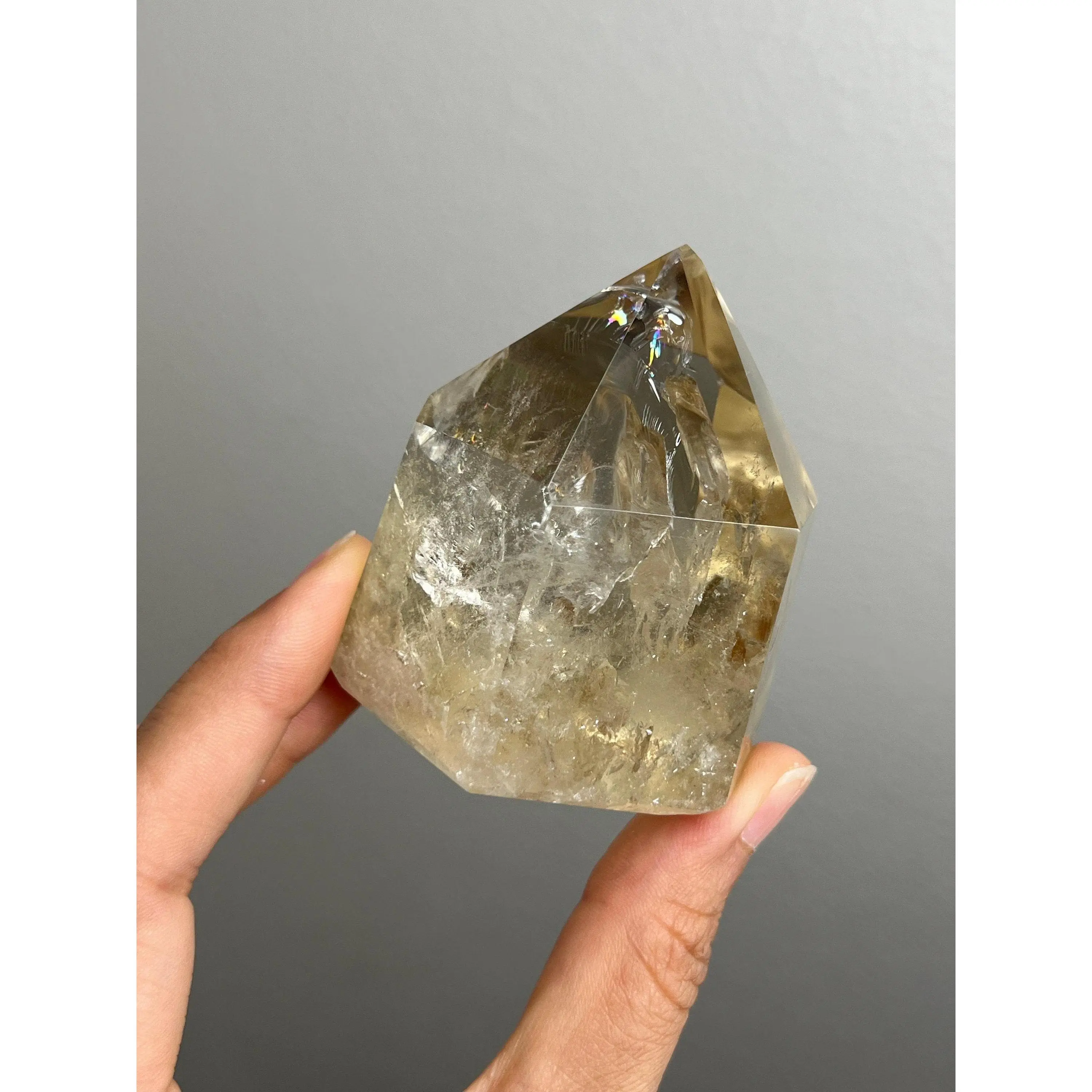 Chunky Natural Citrine Tower with Huge Rainbows and Phantoms from Brazil #E2