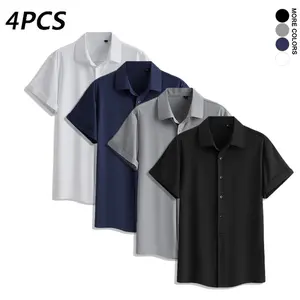 4PCS Men’s Short Sleeve Dress Shirts, Regular Fit, Casual Button-Down Shirts