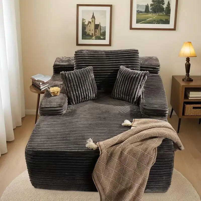 Extra-Large boneless couches Sectional Oversized Plush Faux Fur Chaise Lazy Lounge Chair Indoor,67 inch Sleeper sofas Couch Bed with Pillows&Wide Armrests,Fluffy Comfy Cloud Couch,Compression Foam Couch for living room,Bedroom,No Assembly