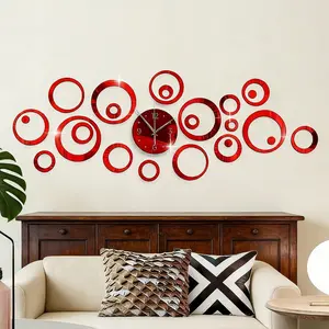 72PC， Red hollow circular acrylic mirror wall sticker, suitable for home decoration, living room, bathroom, bedroom background wall decoration, home decoration lintel decoration, DIY detachable wall sticker