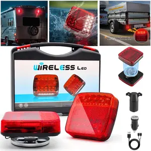 Wireless Trailer Lights Kit,LED Magnetic Towing Tail Light Wireless LED Trailer Light Kit,12V/24V Tow Taillights with Turn Signals,Brake Running Stop Signals,for Trucks, Boat, RV, Vehicle