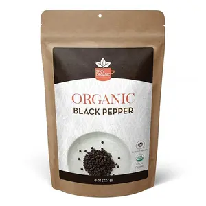 SPICY ORGANIC Black Peppercorns – 8 oz - Whole, Fresh, and Spicy Black Pepper for Grinder Refill, Premium Ceylon Quality, USDA Certified Organic, Gluten-Free, and Kosher Natural Spice Flavor