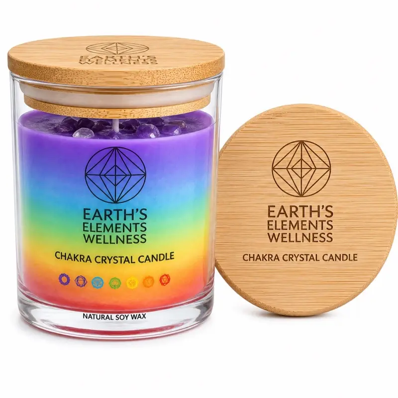 Earth Elements Chakra Balancing Candle with Included Chakra Stones