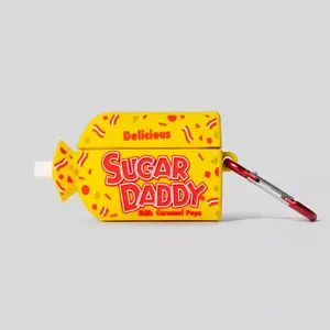 Sugar Daddy Candy Lollipop Shape Wireless Earbud Case, Audio Headphone Accessory with Carabiner Clip, Wired Charging Compatibility and Full Protection