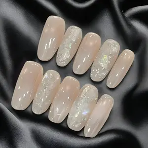 [MOTHER OF PEARL AURORA ]Luxury Sparkle Gold-Plated Embossed Cat-Eye Gradient Handmade Press-on Nails Nail Art fake nails Sassy Stunning Elegant Iridescent Glitter Butterfly charms Gothic Stiletto with Accents with Flames Colorblock Bow Rhinestone