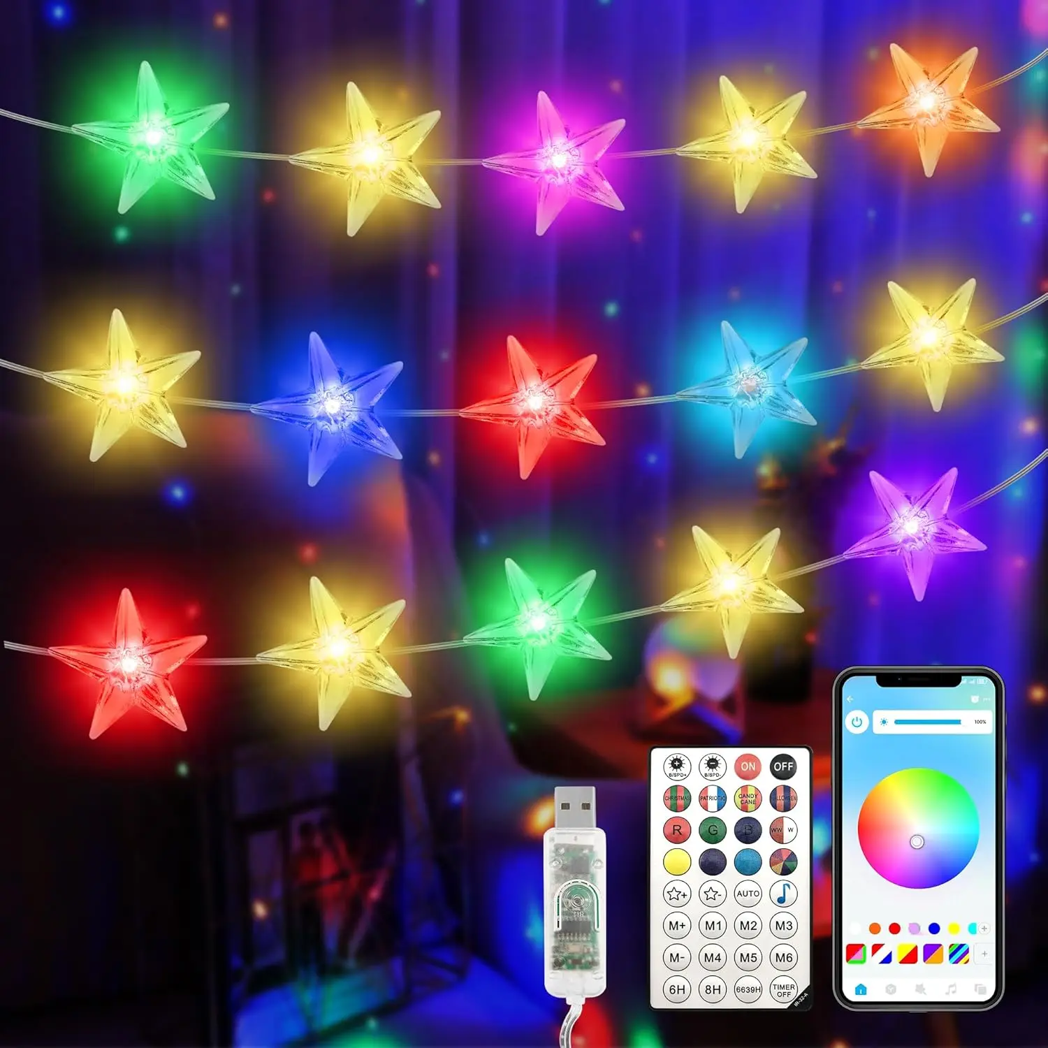 Christmas Lights Indoor, 33 FT 80 LED USB  Lights String, App & Remote Control, Timer Music Sync,  String Lights for Bedroom