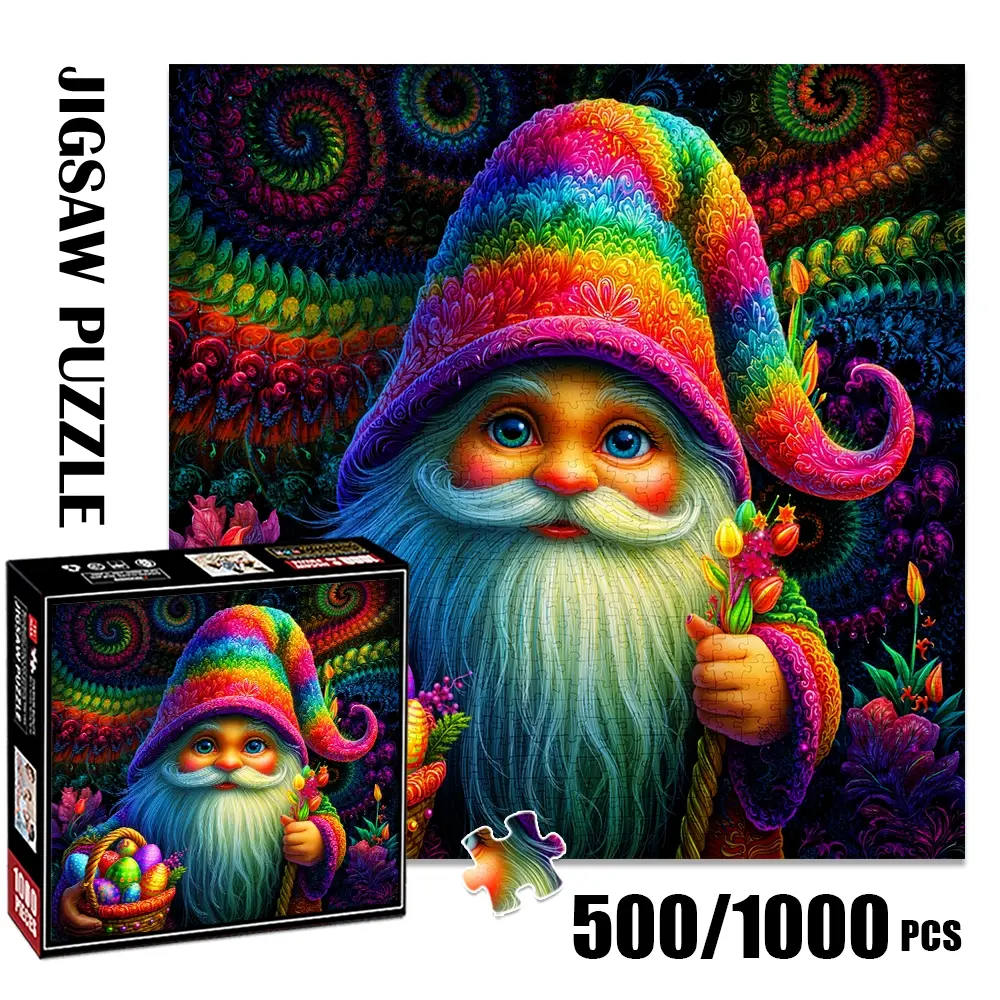 1pc 1000 piece adult puzzle 58x58cm Colorful Gnome with Easter Eggs and Flowers 500 pieces paper jigsaw puzzle suitable for DIY creative games for adults and families, birthday and holiday stress re