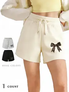 Women's Leopard Bow Print Drawstring Shorts, Summer Home Wear, Gym & Indoor Relaxation, Classic Vintage Comfortable Versatile