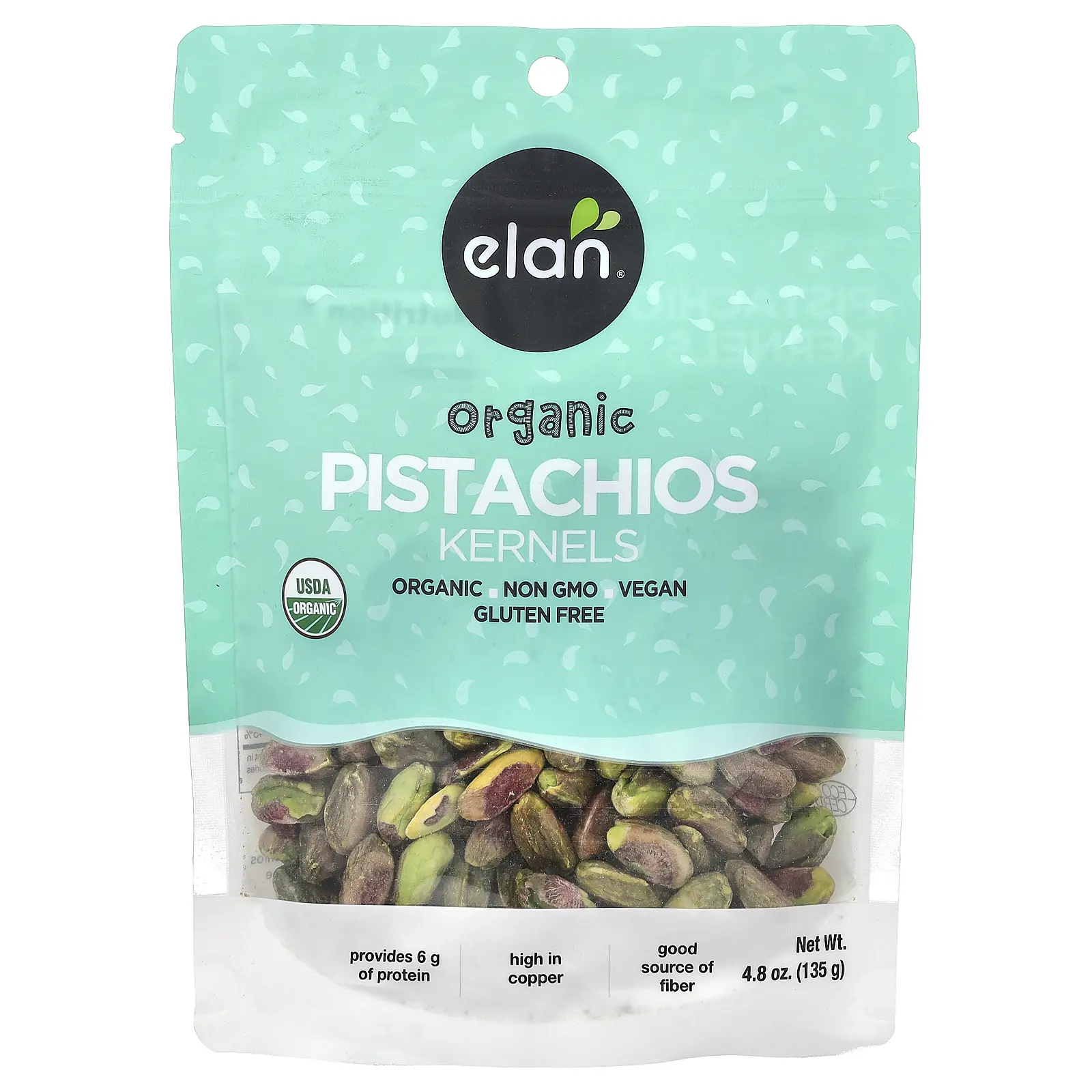 Elan Organic Pistachios, Kernels, 4.8 oz (135 g)