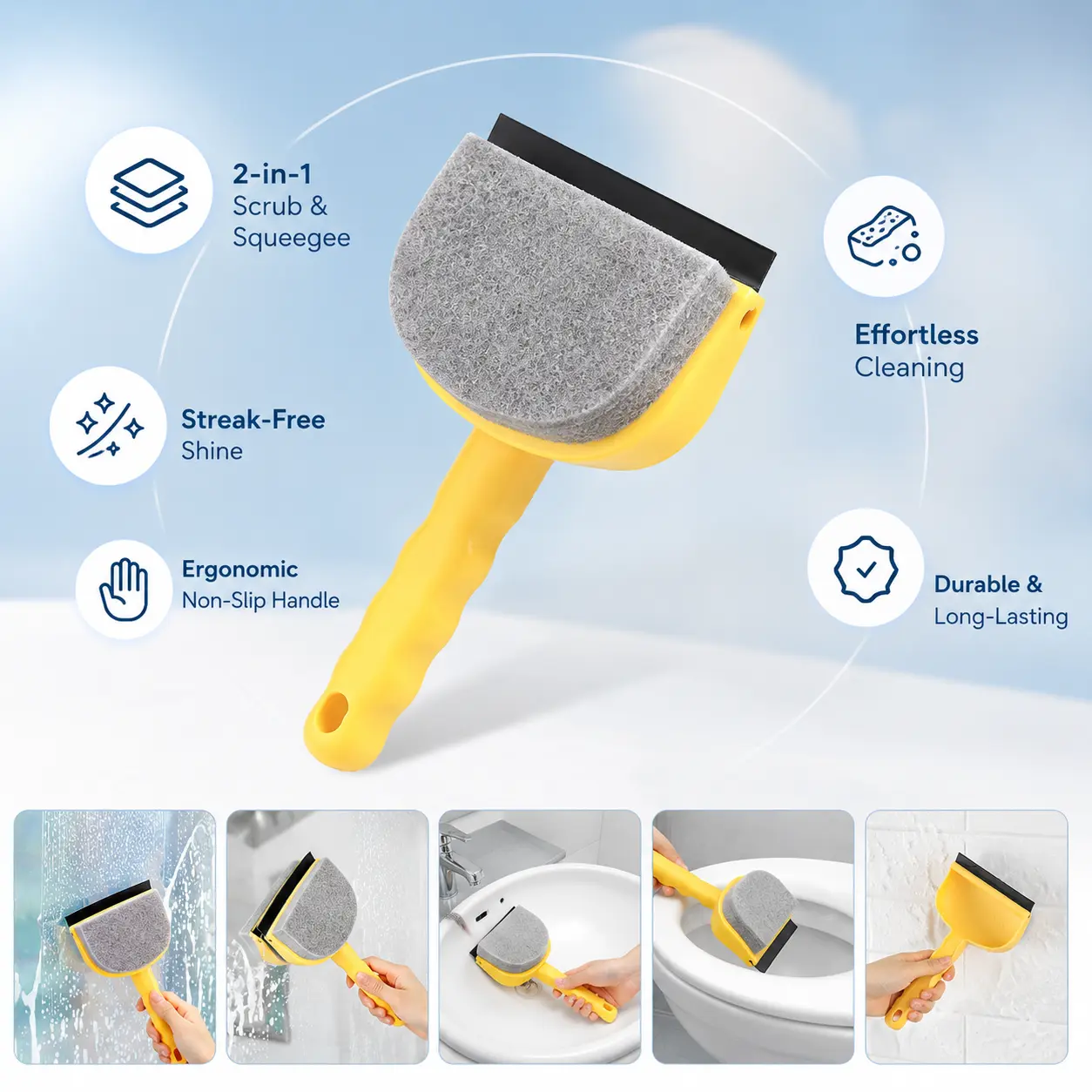 1 Count, 2-in-1 Dual Purpose Cleaning Brush Squeegee for Glass Mirror, Bathroom Wall, Sink, Faucet and Tile Surface Household Cleaning