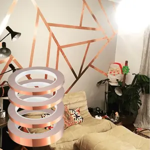 4 Rolls Copper Foil Tape Single-Sided Conductive Self Adhesive Copper Barrier Tape(0.2/0.24/0.3/0.4Inch) for EMI Shielding, Stained Glass, Guitar, Plants Protection