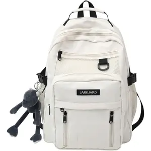 Cute Aesthetic Backpack Kawaii Backpack for School with Cute Pendant Casual Daypack for Middle Students Large Capacity White