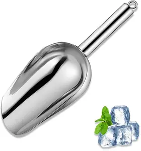 Metal Ice Scoop 6 Oz，Kitchen Ice Scooper for Ice Maker, Small Food Scoops for Bar Party Wedding Pet Dog Food, Stainless Steel Silver