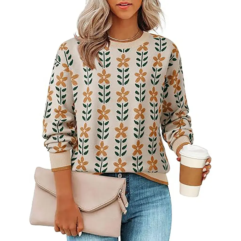 ZESICA Women's Long Sleeve Crewneck Sweater 2025 Fall Printed Cute Oversized Knitted Pullover Tops Trendy Clothes