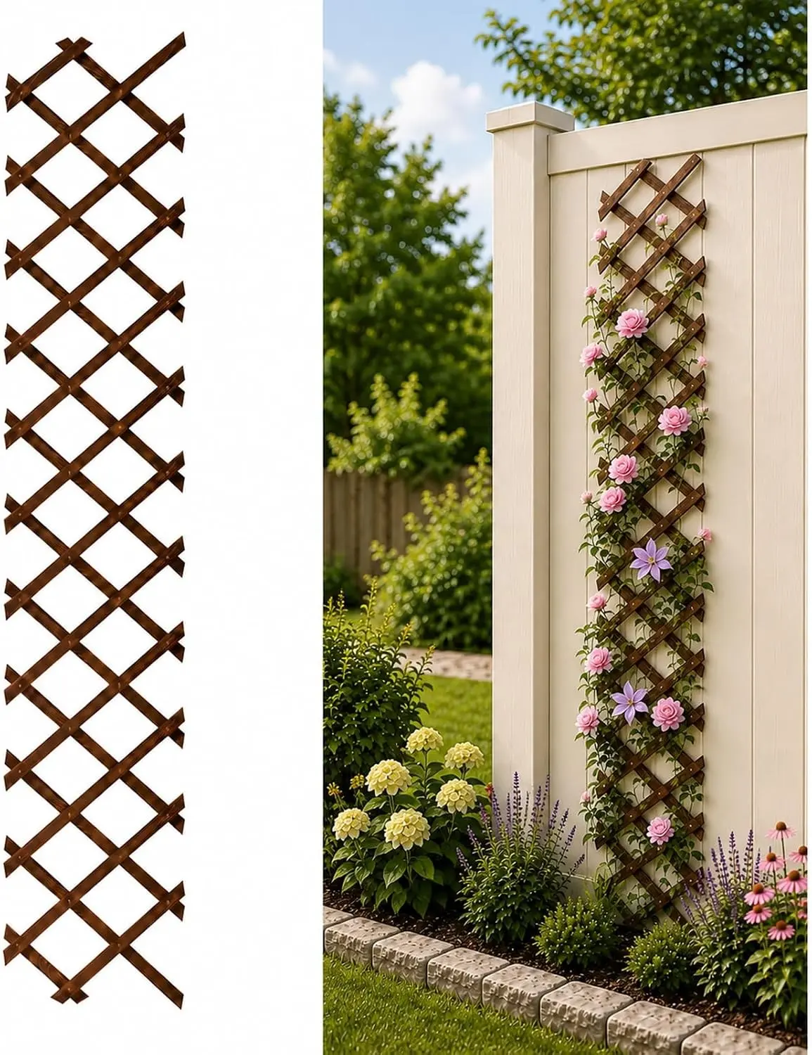 Expandable Garden Trellis, 13" x 68" Trellis for Climbing Plants Outdoor, Wooden Lattice Fence Wall Panel Lattice Panels for Outside, for Climbing Plants Vine Ivy Rose Cucumbers Clematis (1PCS)
