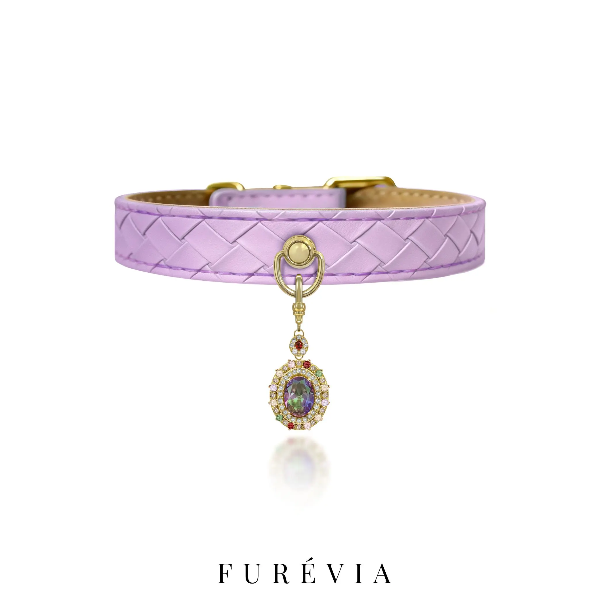 Luxury Fabergé Egg Charm Collar for Cats Small Dogs | Woven Vegan Leather | Interchangeable Jeweled Pendant Pet Necklace | Designer Pet Jewelry