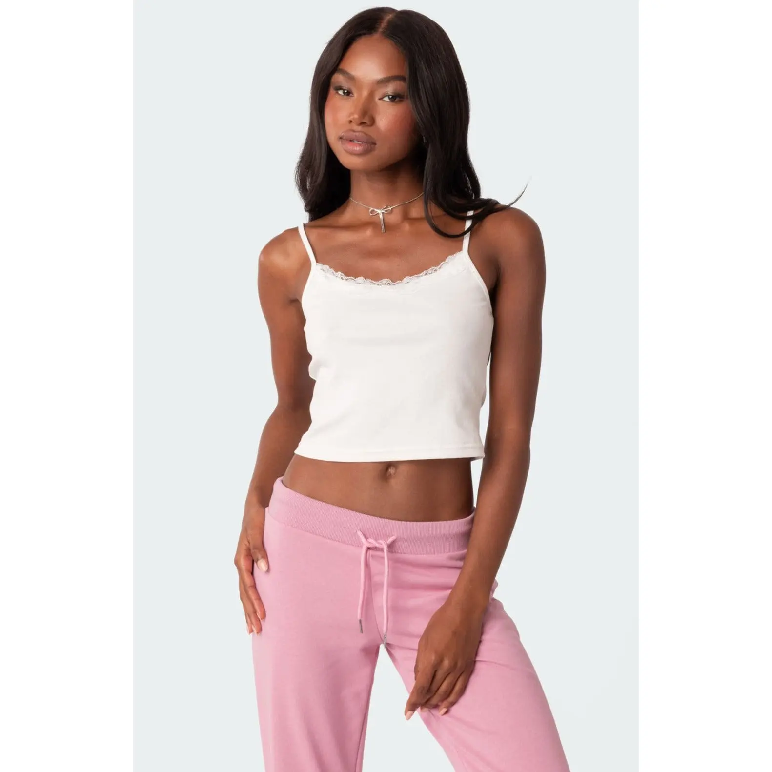 Lace Trim Ribbed Tank Top