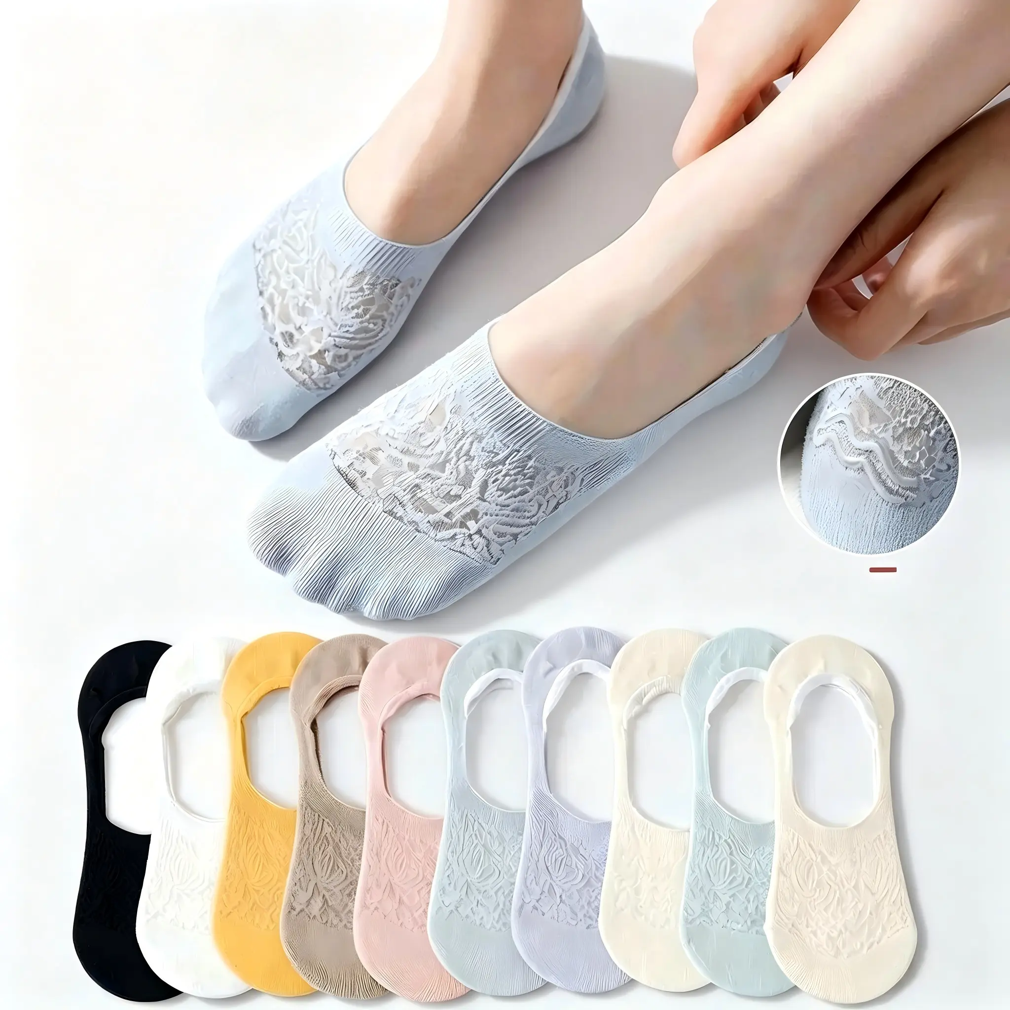5 Pairs Mixed-color Lace Liner Socks, Ultra-thin & Invisible, No-show Socks for Heels & Flats